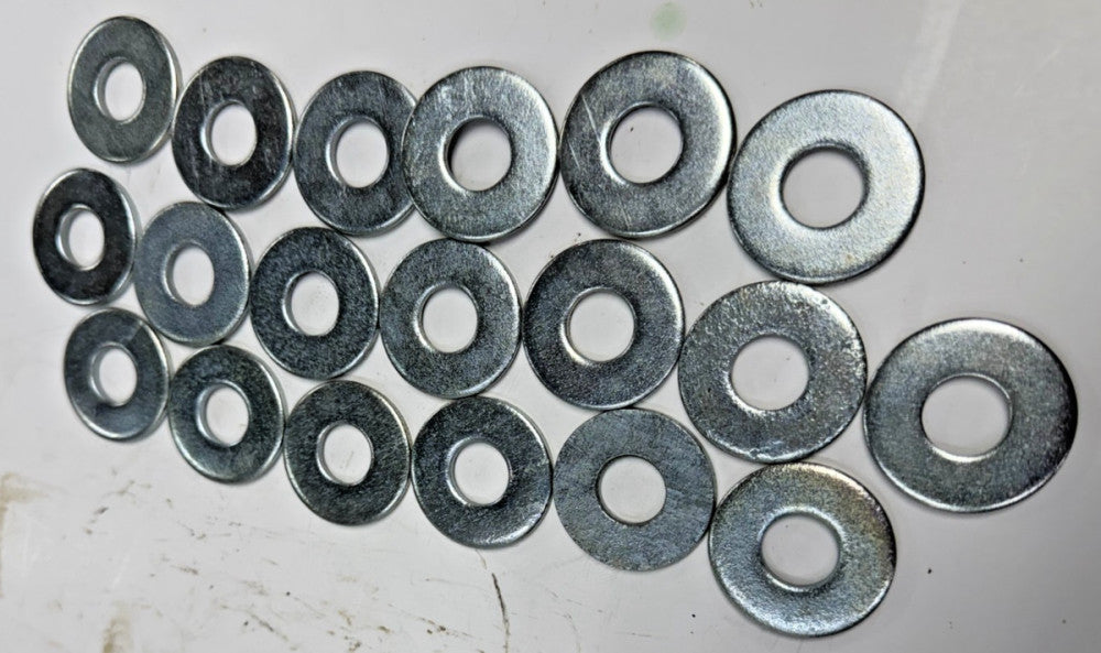 SET OF FLAT WASHER, 5/8" X 1-1/4",  ZINC PLATED, .12" THICK, LOT OF 19