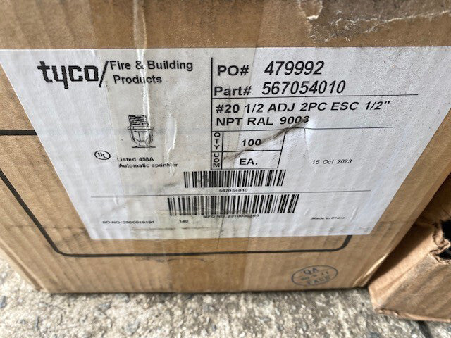 Lot of 100 Tyco 56705010 1/2 ADJ 2PC Fire Sprinkler Recessed Escutcheon 1/2 NPT