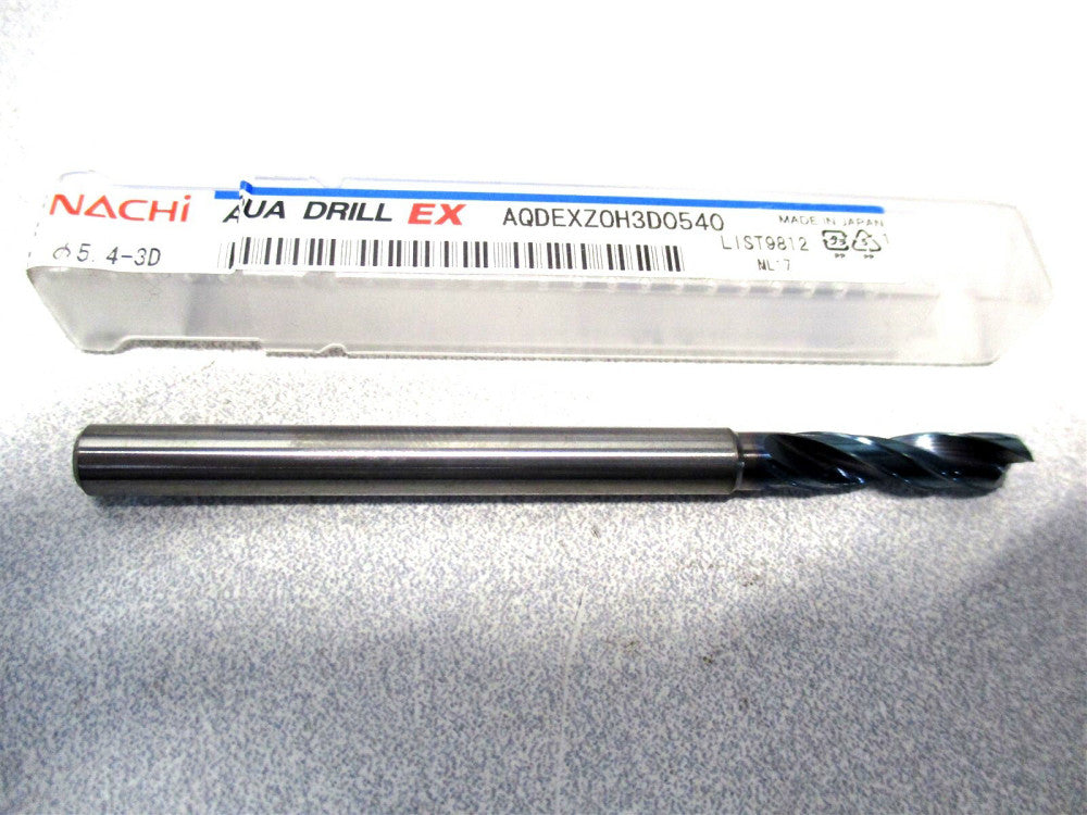 Nachi (0719011) 5.4mm x 82mm OAL 2-Flute RH Carbide Aqua Ex Flat Bottom Drill