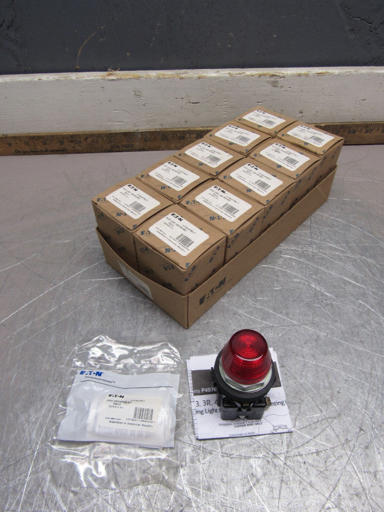 NEW CASE OF 10QTY EATON HT8HFRV7 RED ILLUMINATED INDICATING LIGHT UNIT MOMENTARY