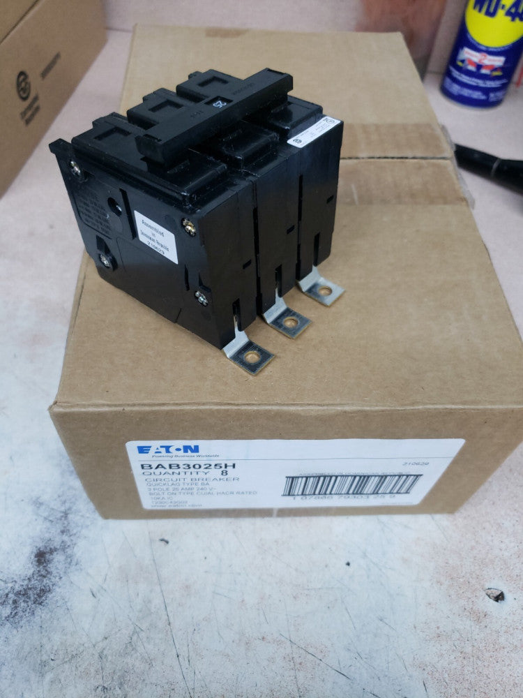 1 NEW EATON BAB3025H CIRCUIT BREAKER 3P 240 VAC 25A TYPE BA, 25 AMP BOLT ON