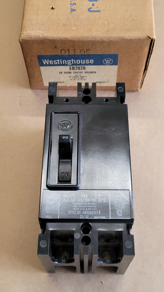 NOS Westinghouse EB2020 2 Pole 20 Amp Circuit Breaker 240VAC 125/250VDC
