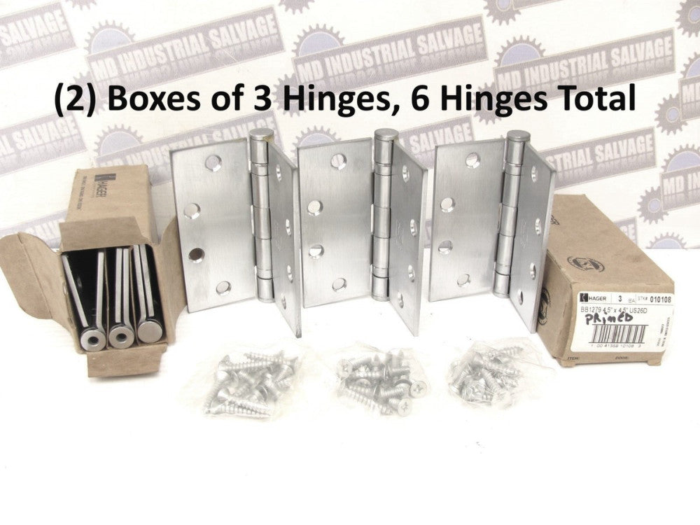 (6 Pcs) HAGER - BB1279 - 4.5 x 4.5 MORTISE HINGE - US26D - Satin Brushed Chrome