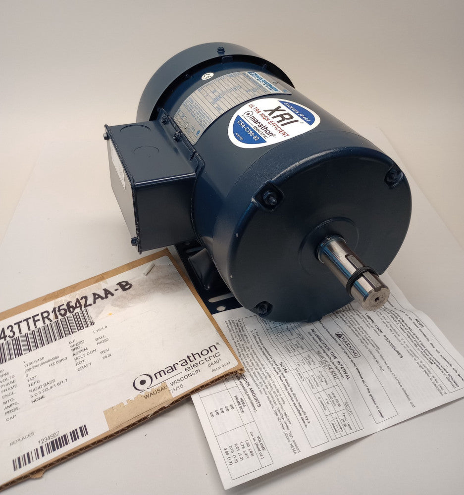 Marathon E2101 Electric Motor 3ph 1hp 1450/1760rpm 50/60hz PVH143TTFR15642AA-B