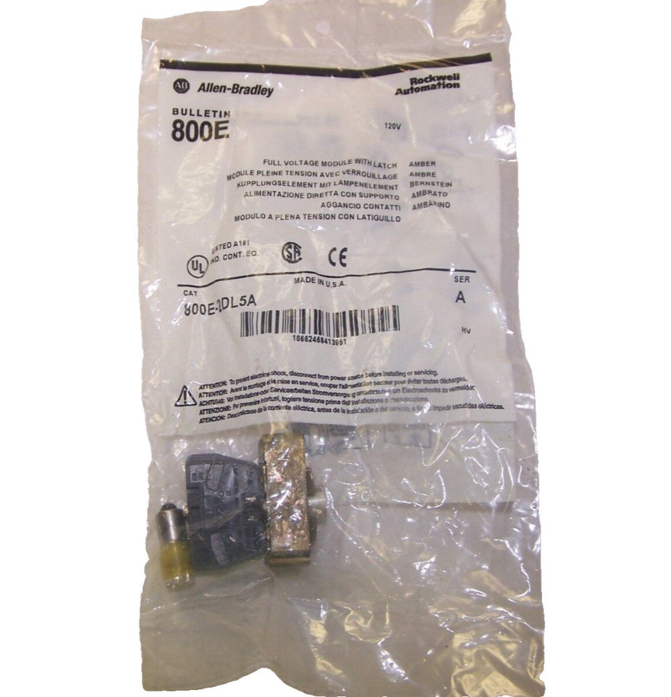 NEW ALLEN BRADLEY AMBER FULL VOLTAGE MODULE WITH LATCH 800E-2DL5A