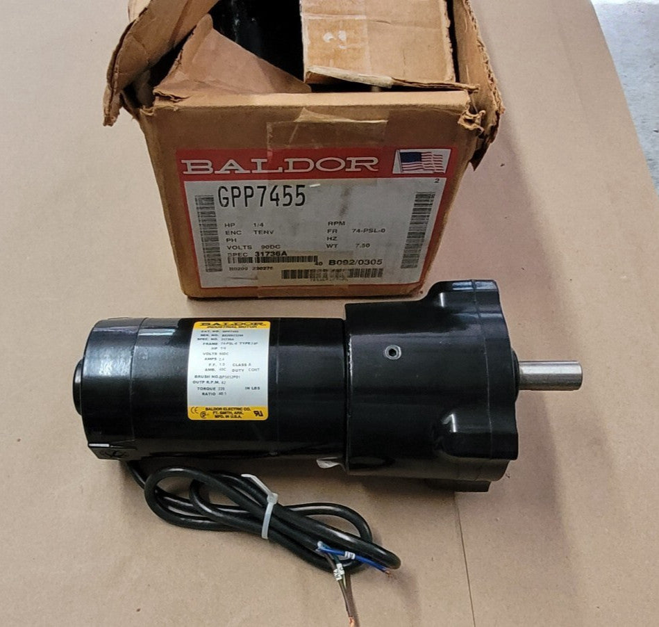 Baldor GPP7455 Gearmotor 90VDC 62RPM 40:1 1/4HP