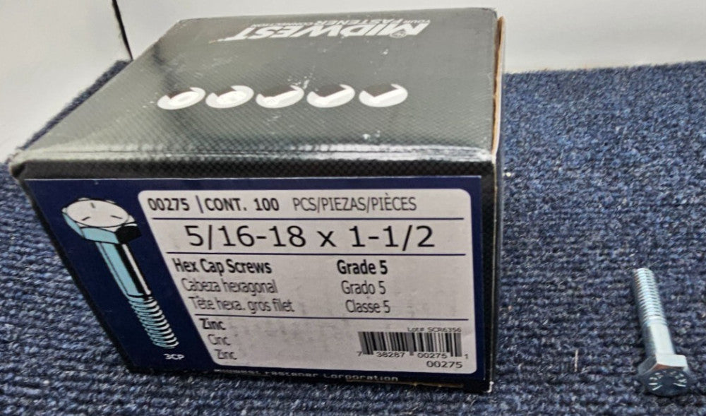 (QTY 100) Midwest Fastener 00275 Cap Screw, 5/16-18 in Thread 1-1/2" Thread
