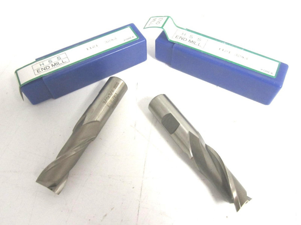 Pack Of 2 New HSS Single End Mills 3/4 x 3/4 x 1-3/4 x 4" 2 Flute RH