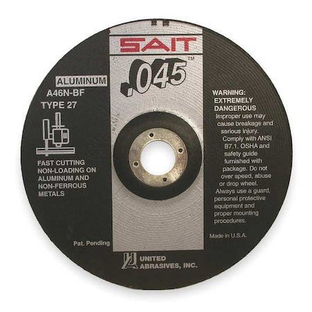 United Abrasives/Sait 22370 Depressed Center Cut-Off Wheel, Type 27, 7 In Dia,