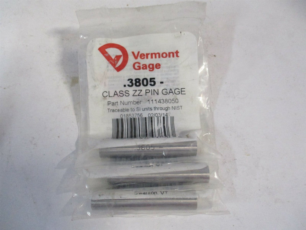 Vermont Gage (111438050) 0.3805" Diam Class ZZ Minus Plug & Pin Gage - Lot of 3 