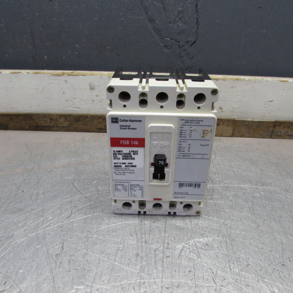 EATON / CUTLER-HAMMER FDB3070L, MCCB, 3p/70A/600V, CLEAN TAKEOUT!  MAKE OFFER!