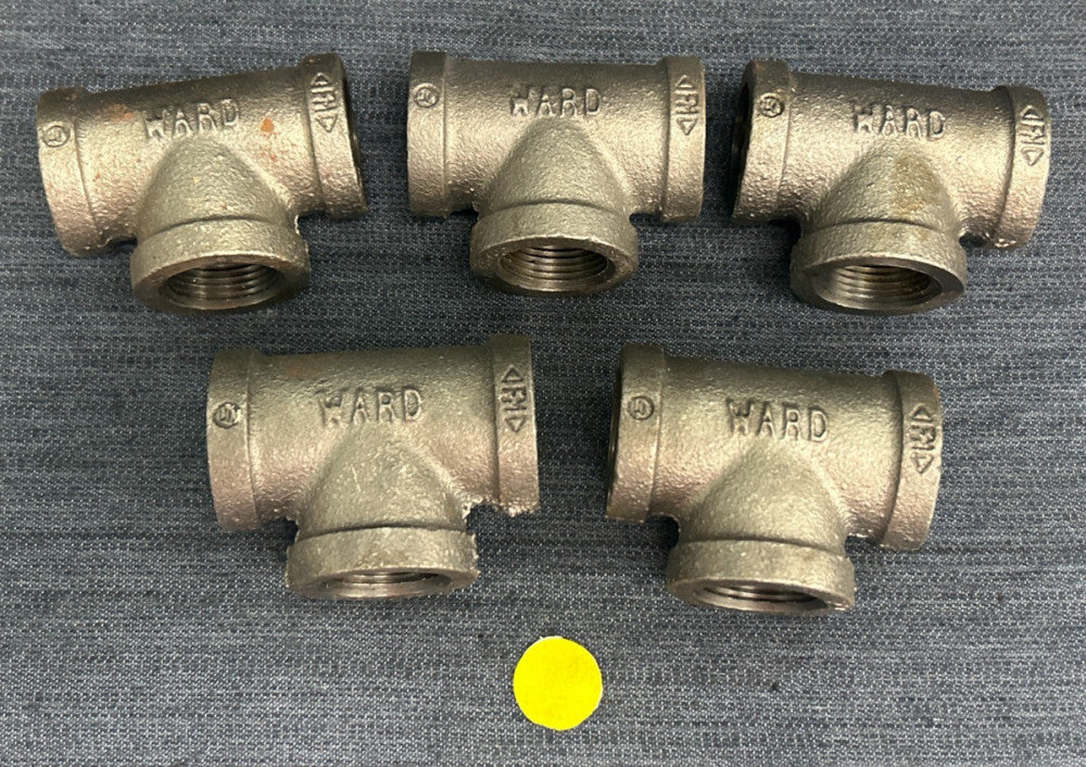 WARD BLACK MALLEABLE IRON 3 WAY TEE 3/4" THREAD  LOT OF 5