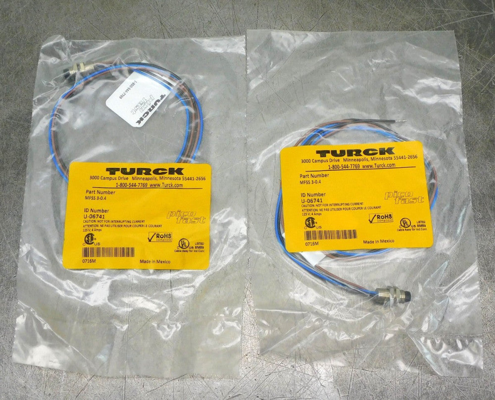 Turck MFSS 3-0.4 ID# U-06741 Cable Cord Wire Lot of Two (2)