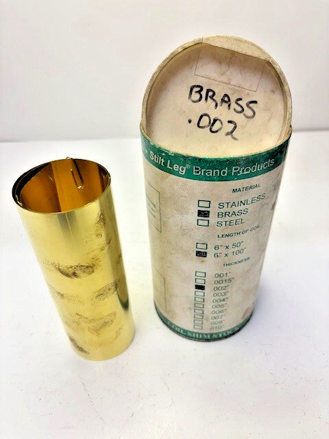 STILT LEG BRAND PRODUCTS .002 BRASS COIL  6" x APPROX 100" HAS SOME CUT OFF