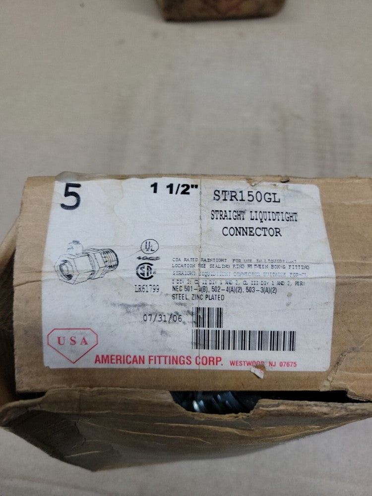 NEW OLD STOCK! LOT OF 5 AMERICAN FITTINGS STR150GL LIQUID TIGHT CONNECTOR 1-1/2"
