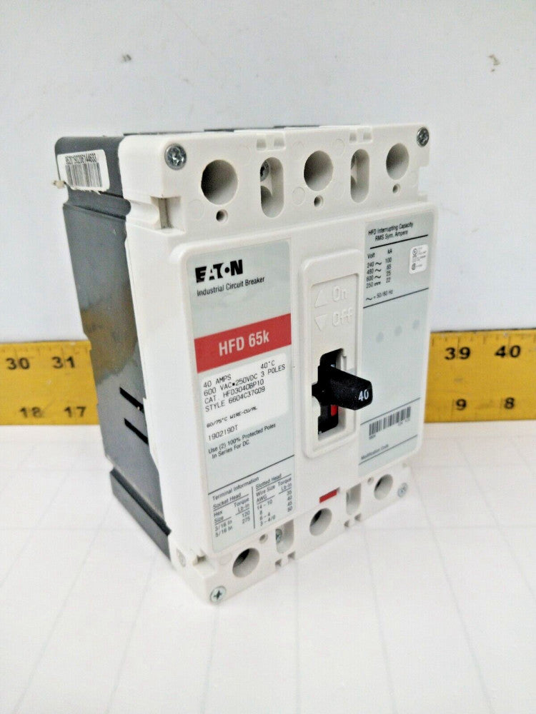 NEW EATON 40 AMP CIRCUIT BREAKER 600 VAC / 250 VDC 3 POLE  HFD3040BP10