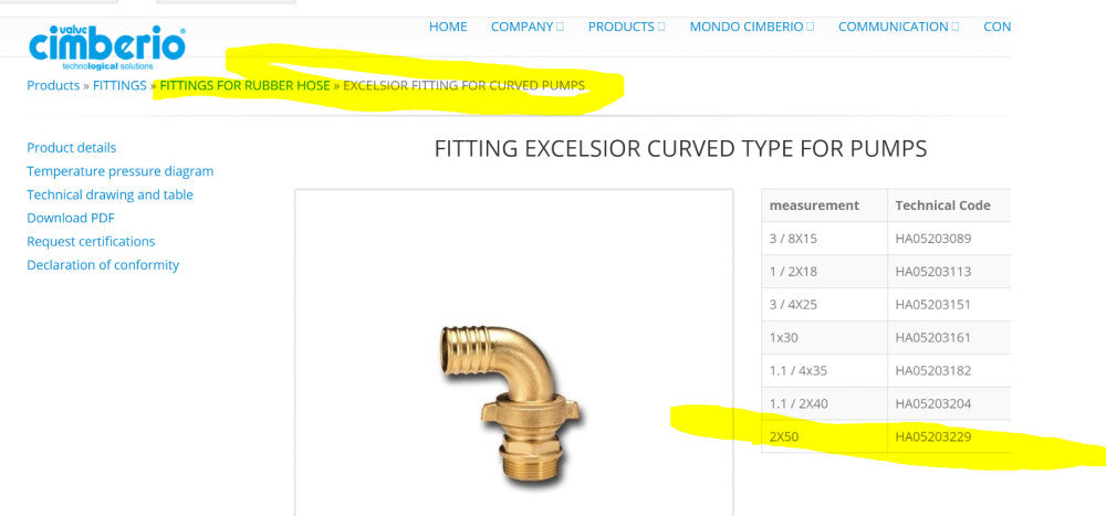 2” Pipe To 2” Hose Brass Swivel Elbow Union CIM CIMBERIO [Z4B3]
