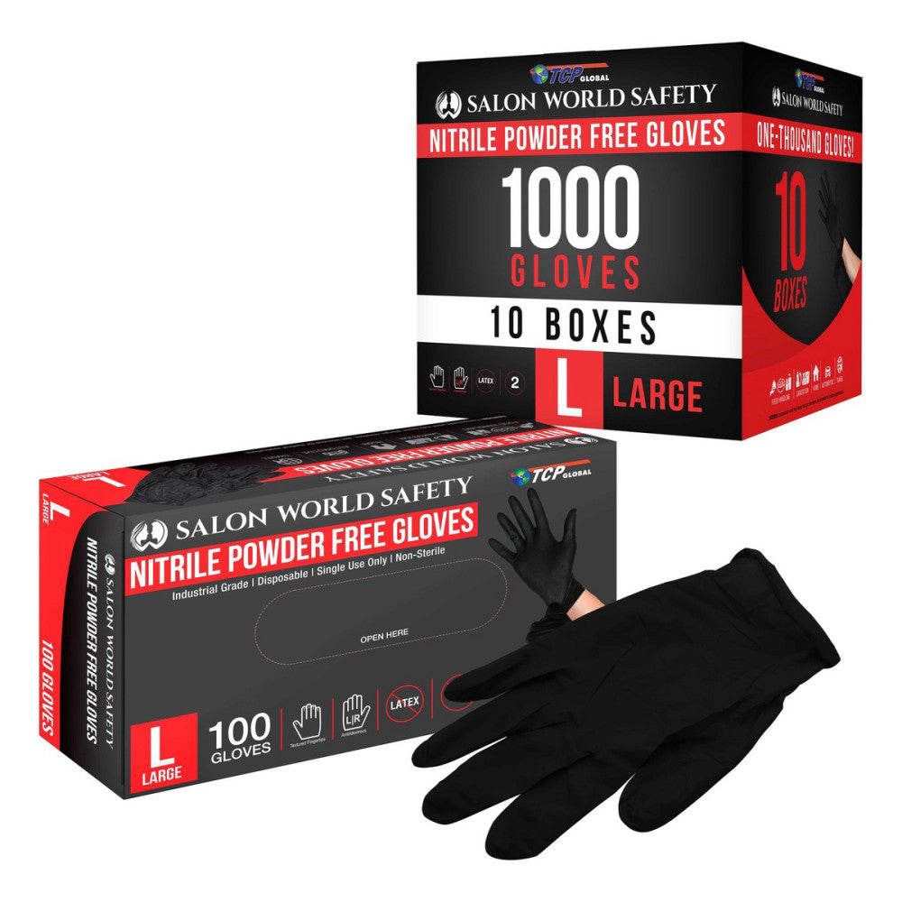 Black Nitrile Disposable Gloves, 10 Boxes of 100, Large, 4 Mil Thick -Latex Free