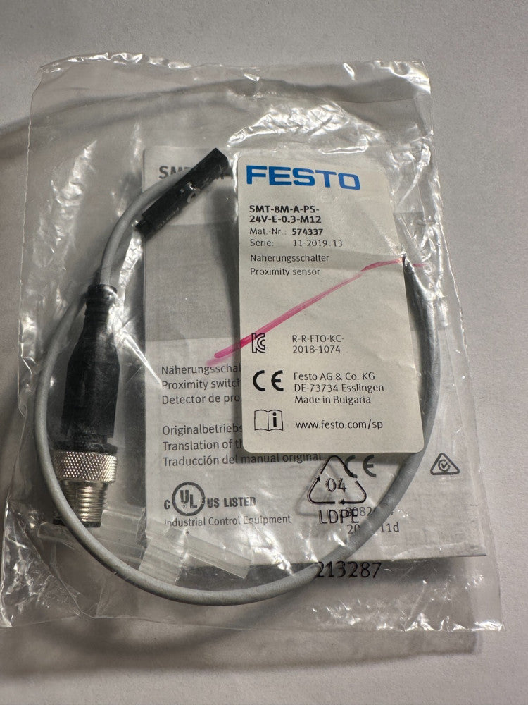 Festo SMT-8M-A-PS-24V-E-0.3-M12 T-Slot Proximity Sensor M12 3P #574337 - NEW