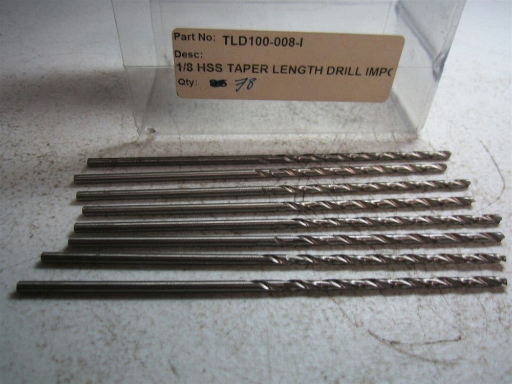 TLD100-008-I 1/8 x 2.75 x 5.13 High Speed Steel Taper Length Drill - Pack of 8