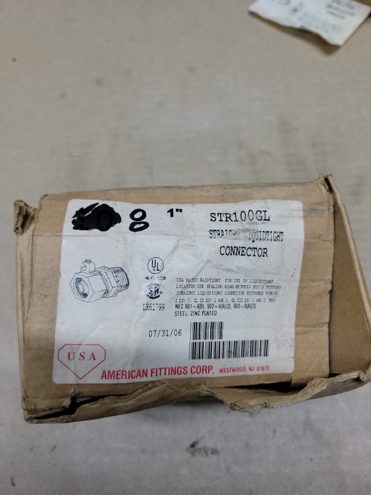 NEW OLD STOCK! LOT OF 8 AMERICAN FITTINGS STR100GL LIQUIDTIGHT CONNECTOR 1"