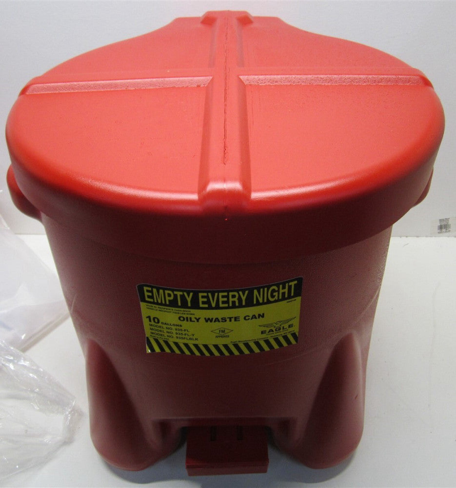 Eagle (935F) 10 gal Red Oily Waste Can with Foot Operated Self Closing Lid