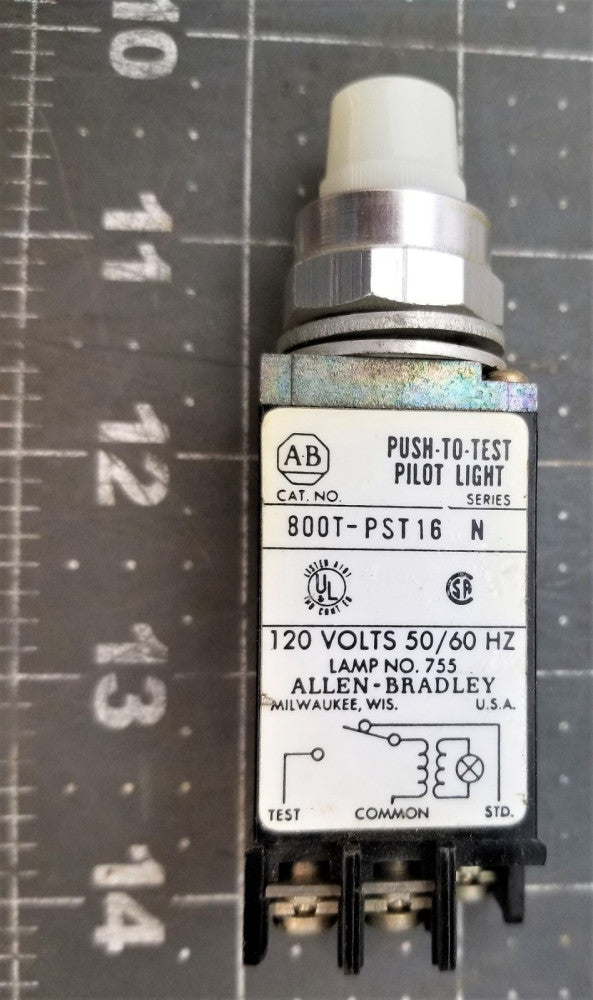 Allen Bradley Push To Test Pilot Light White Tested Working Pull [Z4B1]