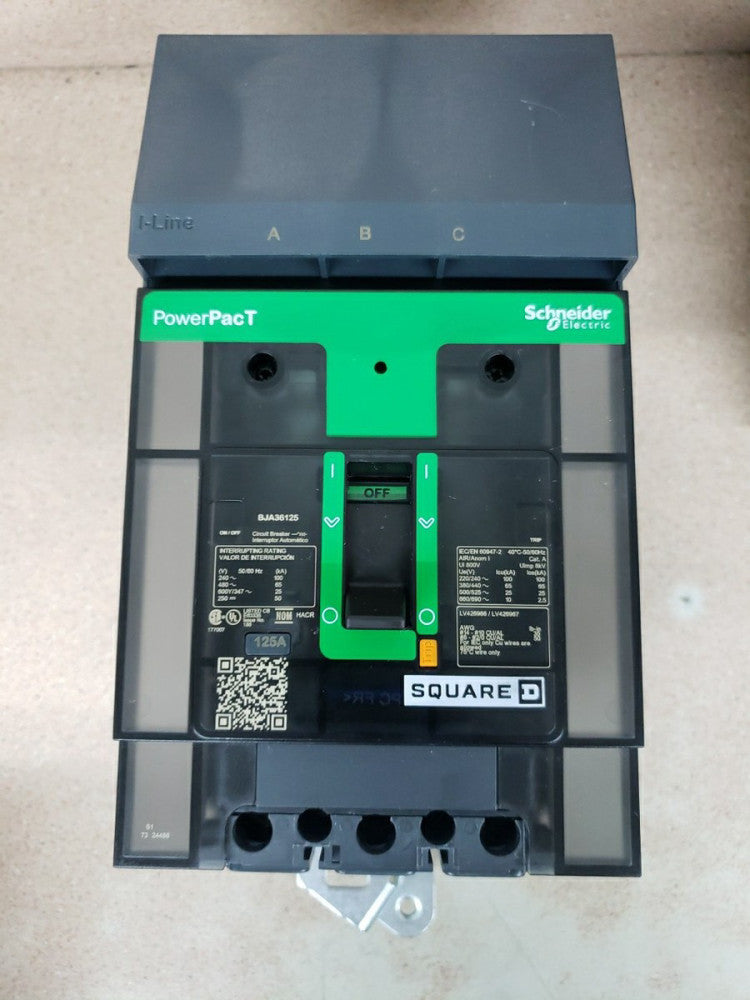 Square D BJA36125 3 Pole 125 Amp 600 Volt 65kA I-Line Circuit Breaker NOS