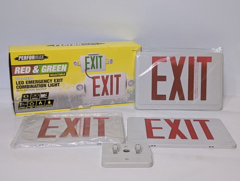 Performax 348-0308 Red & Green Dual Head LED Emergency Exit Sign & Light Kit NIB