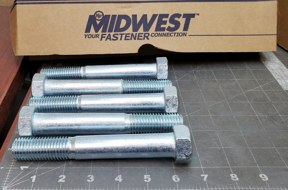 (QTY 5) 7/8"-9 x 6" Zinc Plated Steel Coarse Thread Hex Cap Screws [A0S4] 
