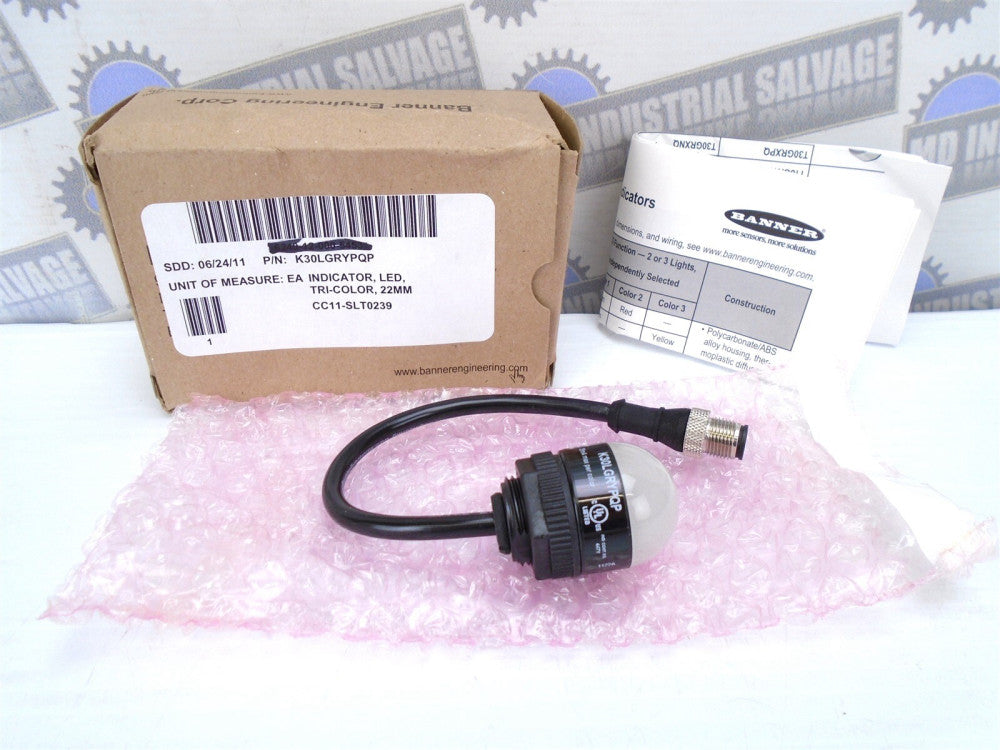 BANNER - 78927 - K30LGRYPQP - TRI-COLOR 22MM INDICATOR LAMP - M12 - 10-30VDC