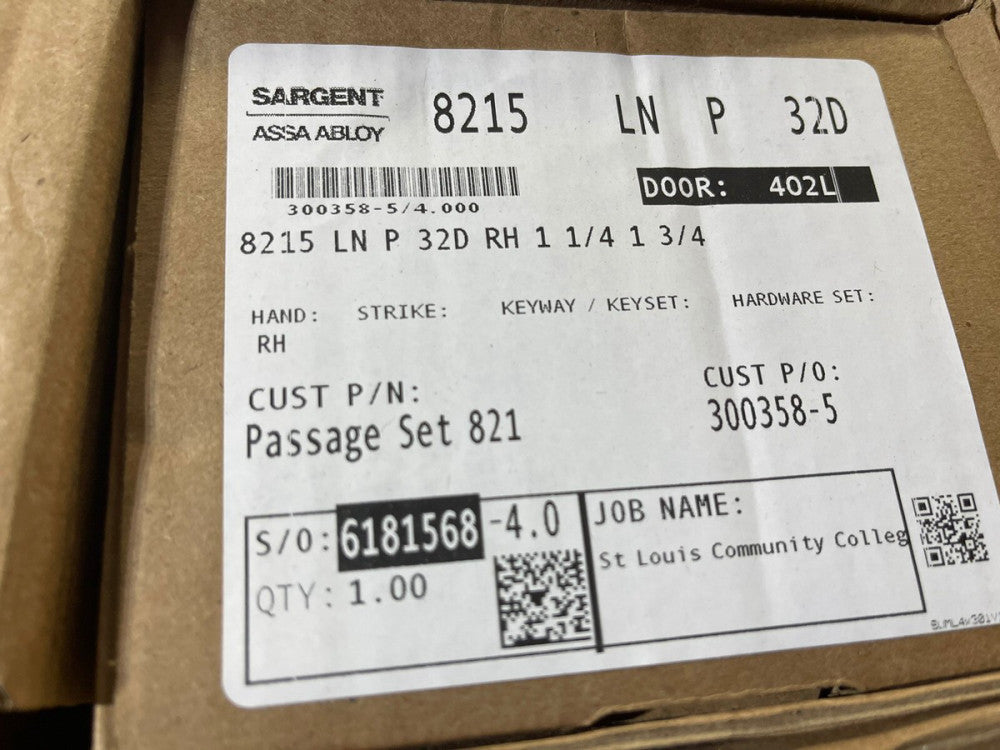 GENUINE Sargent 8215 LN P 32D RH 1 1/4 1 3/4 Manufacturing Mortise Lock