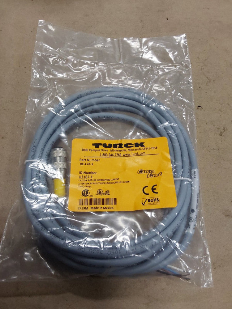 Turck RK 4.4T-3 Eurofast Cordset Extension Cable U2167-1