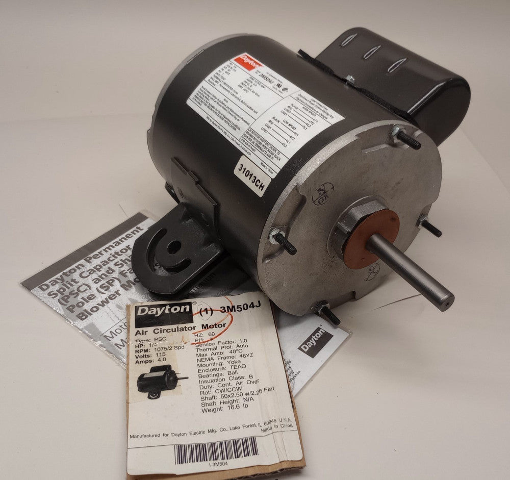Dayton 3M504J Air Circulator Motor 1ph 1/4hp 115V 60hz 1075rpm/2Spd TEAO-48YZ