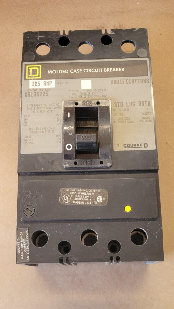 Square D KAL36225 Molded Case Circuit Breaker 225 Amps 600VAC 250VDC