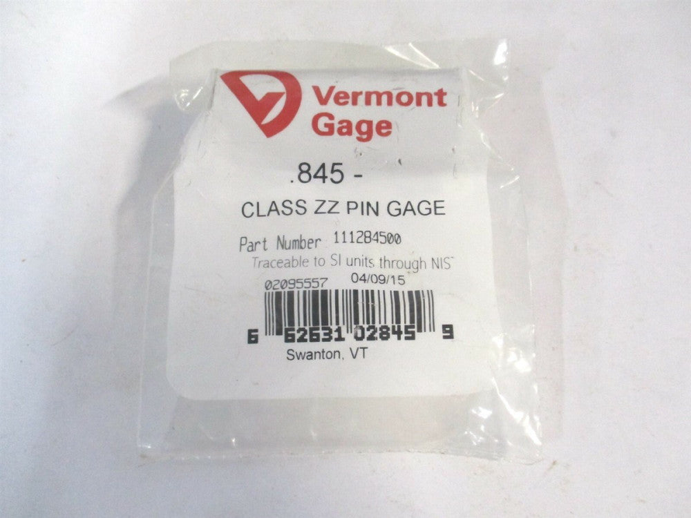 Vermont Gage (111284500) 0.845" Diam Class ZZ Minus Plug & Pin Gage