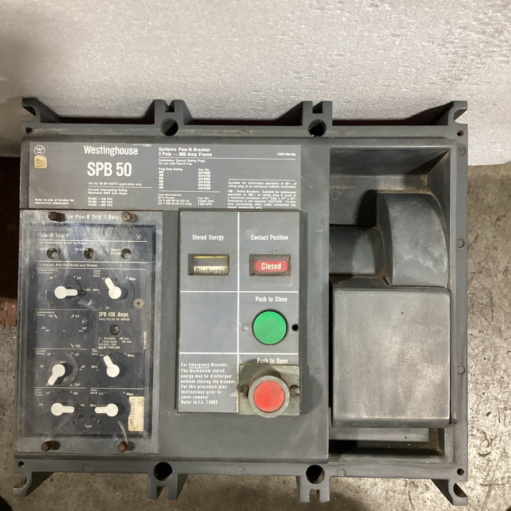 Westinghouse Circuit Breaker SPB 50 800A Frame 400A Plug 600V 3P 50/60Hz Used