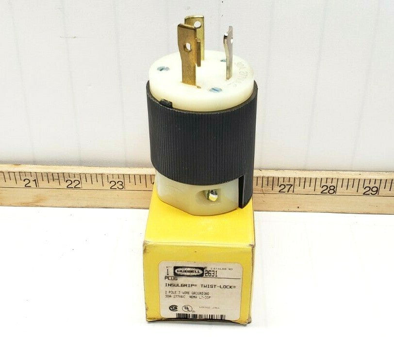 NEW HUBBELL INSULGRIP TWIST LOCK PLUG 30A 277V 2 POLE 3 WIRE GROUNDING 2631