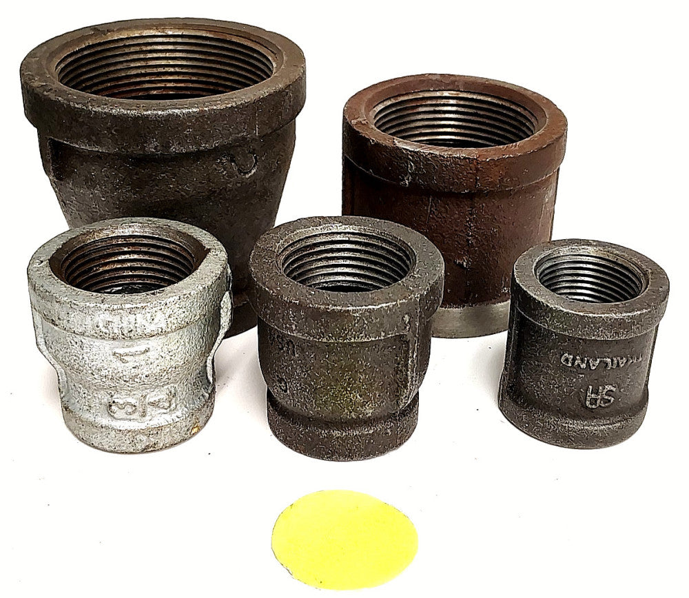 ASSORTED LOT OF COUPLINGS IN VARIOUS SIZES STEEL & CAST IRON **LOT OF 5**