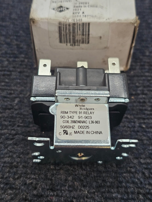 (QTY 2) White Rodgers 90-342 DPDT Switching Relay Type 91, 208/240VAC 60Hz
