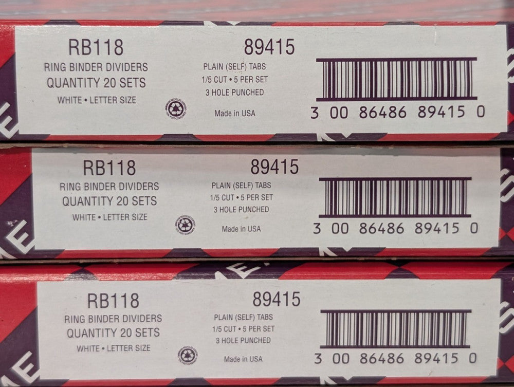 60 pieces SMEAD RB118 89415 3 Hole Ring Binder Dividers, New Open Box, as shown