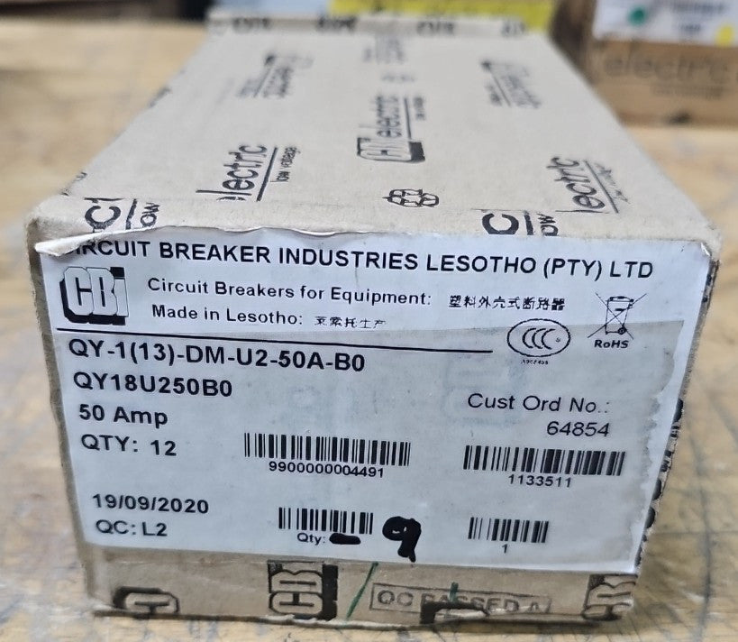 (1) CBI QY18U250B0 Circuit Breaker 1P 50A 80VDC DM-U2-50A-B0 New