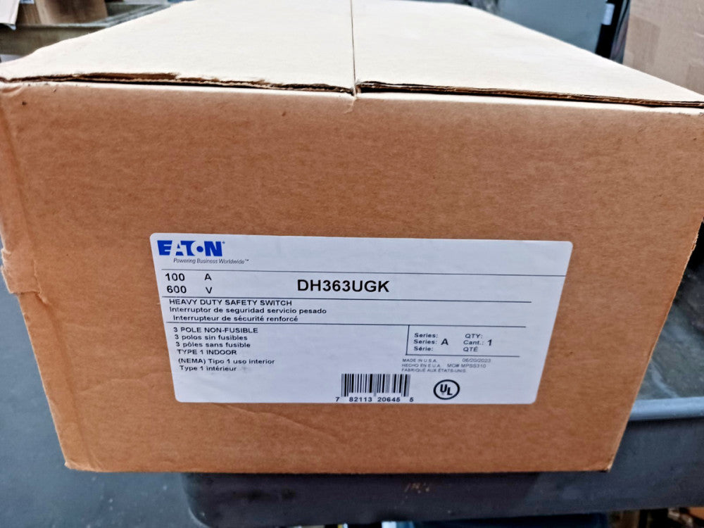 New Eaton DH363UGK 100 Amp Non-Fusible Safety Disconnect Switch 3P 600V  Nema 1