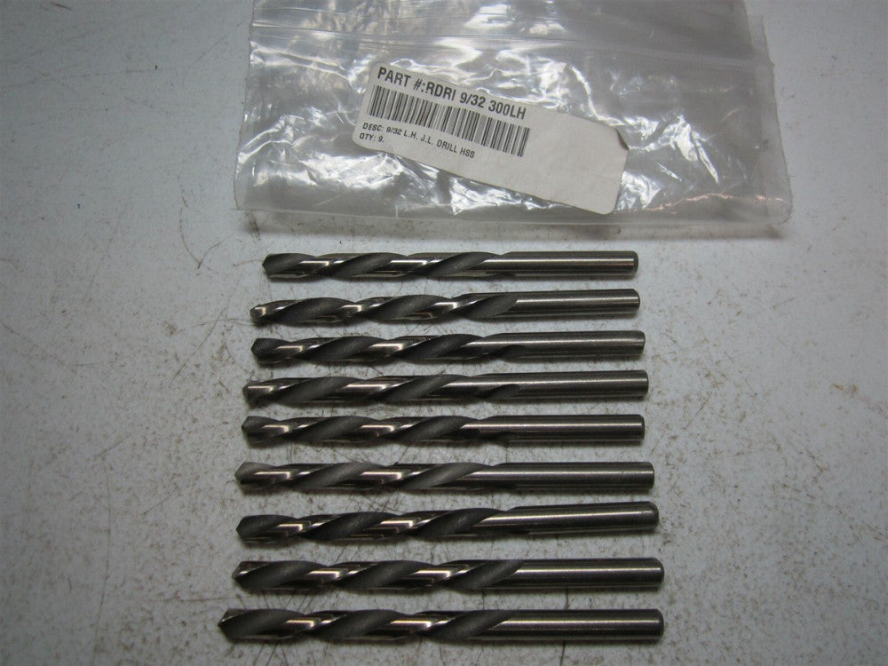RDRI 9/32" Diameter High Speed Steel Left Hand Jobber Length Drill Bit - Qty 9