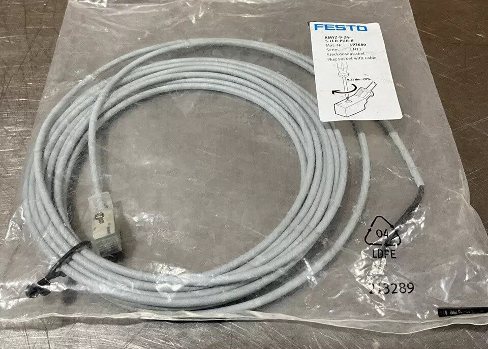 FESTO KMYZ-9-24-5-LED-PUR-B 193689 Plug Socket With Cable, NOS Surplus