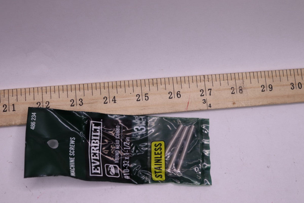 (3-Pk) Everbilt Combo Round Head Machine Screw Stainless Steel #10-32 x 1-1/2" 