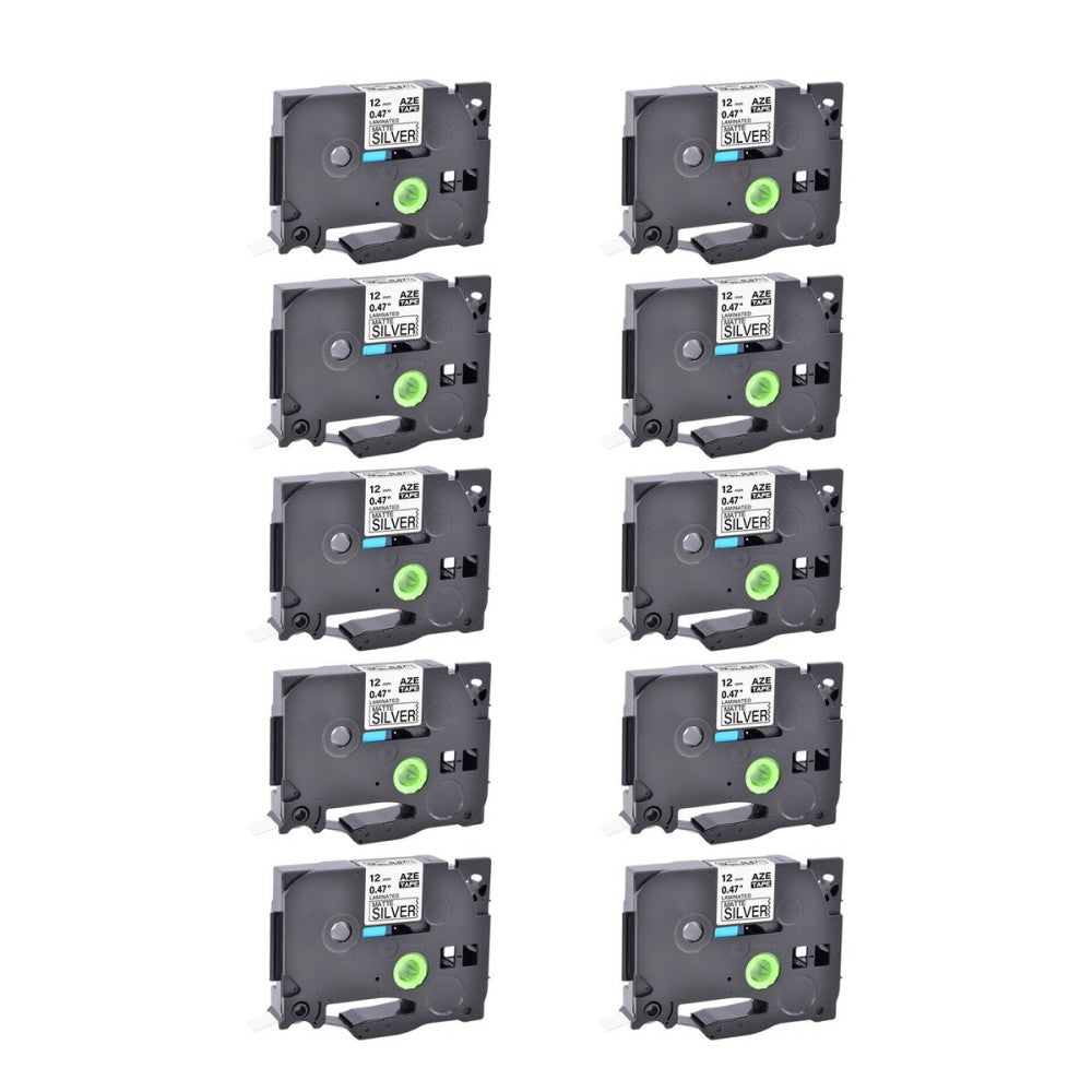 10PK Compatible Brother TZ-M931 TZe-M931 Black on Matt Silver Label Tape 0.47"