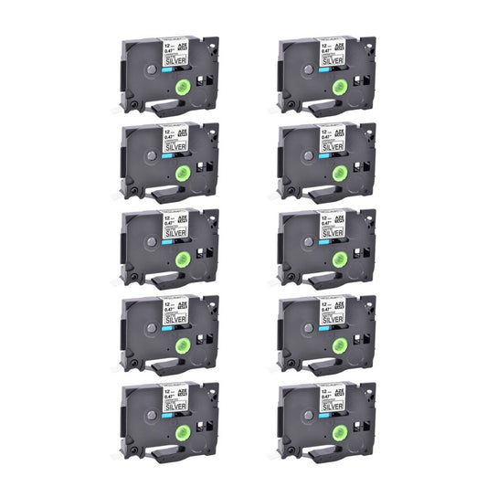 10PK Compatible Brother TZ-M931 TZe-M931 Black on Matt Silver Label Tape 0.47"