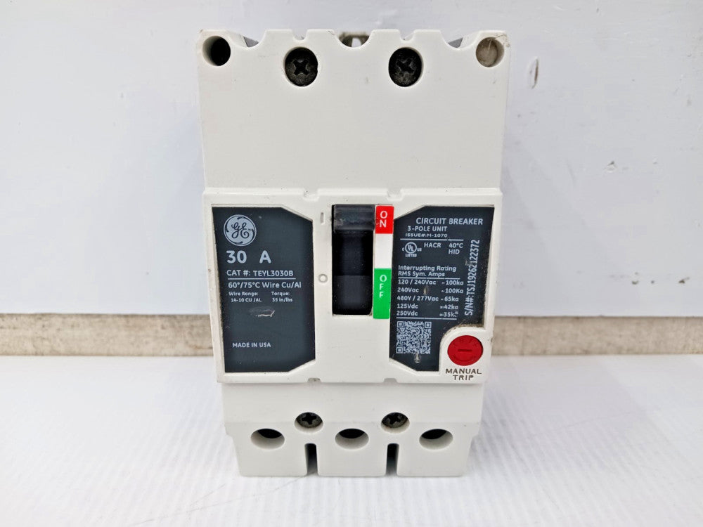 GE 30 Amp Bolt-On Circuit Breaker 3 Pole 480Y/277 VAC 65kA TEYL3030B