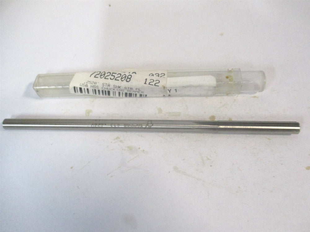 (433-0.2520) 0.252" x 1-1/2" x 6" OAL Straight Shank HSS 6-Flute Chucking Reamer